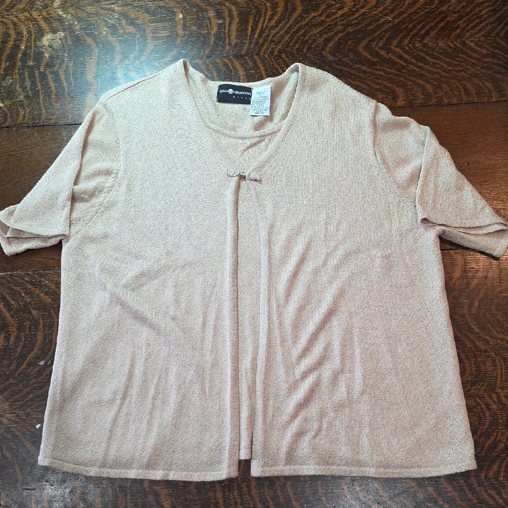 Sag Harbor Cream Ivory Small Sweater Short Sleeve Shirt‎ Attached Cardigan